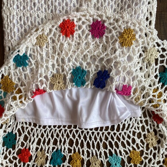 Crocheted high-low white mermaid midi skirt Women's Small festival boho 70s - Picture 5 of 8